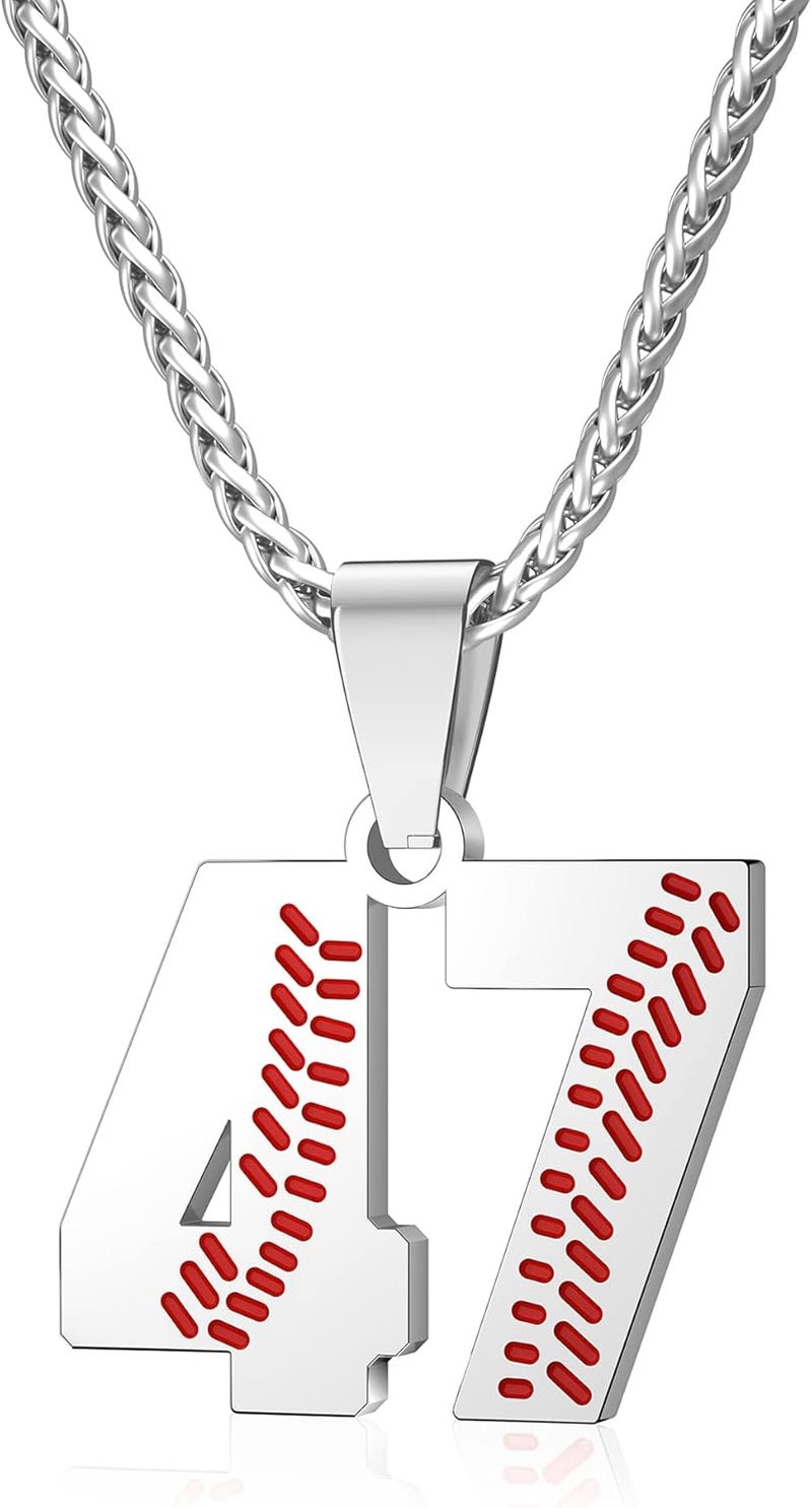 Wikavanli Personalized Baseball Jersey Number 00-99 Necklace - Stainless Steel Baseball Chain Pendant Necklace - Team Jewelry Gift for Boys, Girls, Men, Women - Image 1